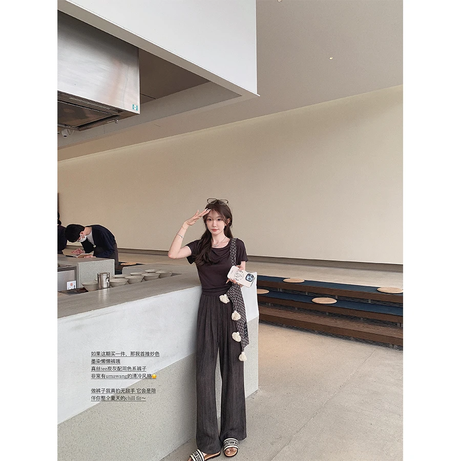 JINMOGUGU/金蘑菇菇清冷系慵懒 墨染懒懒裤 /炒色工艺 巨垂巨显瘦