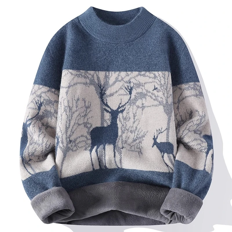 WITI秋冬季新款潮流毛衣男士加绒加厚内搭打底衫保暖上衣服男