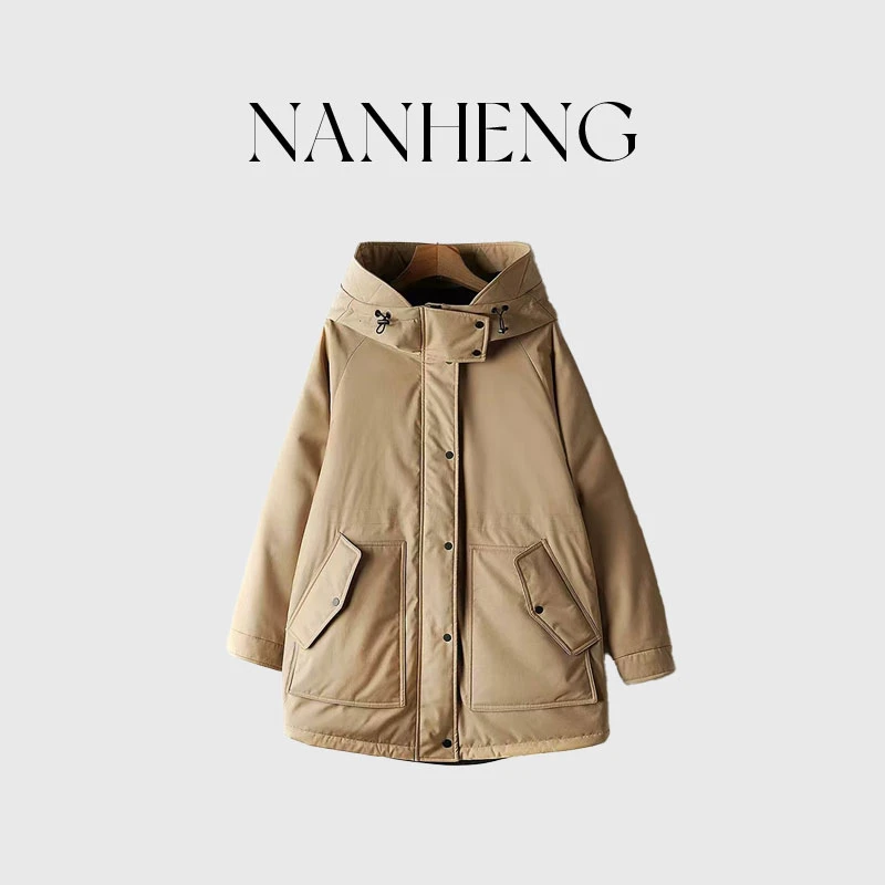 112901女装白鹅绒中长款羽绒服收腰连帽派克服冬季厚外套