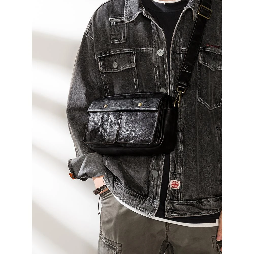 复古真皮男士邮差包头层植糅牛皮单肩包男斜挎包休闲韩版潮小背包