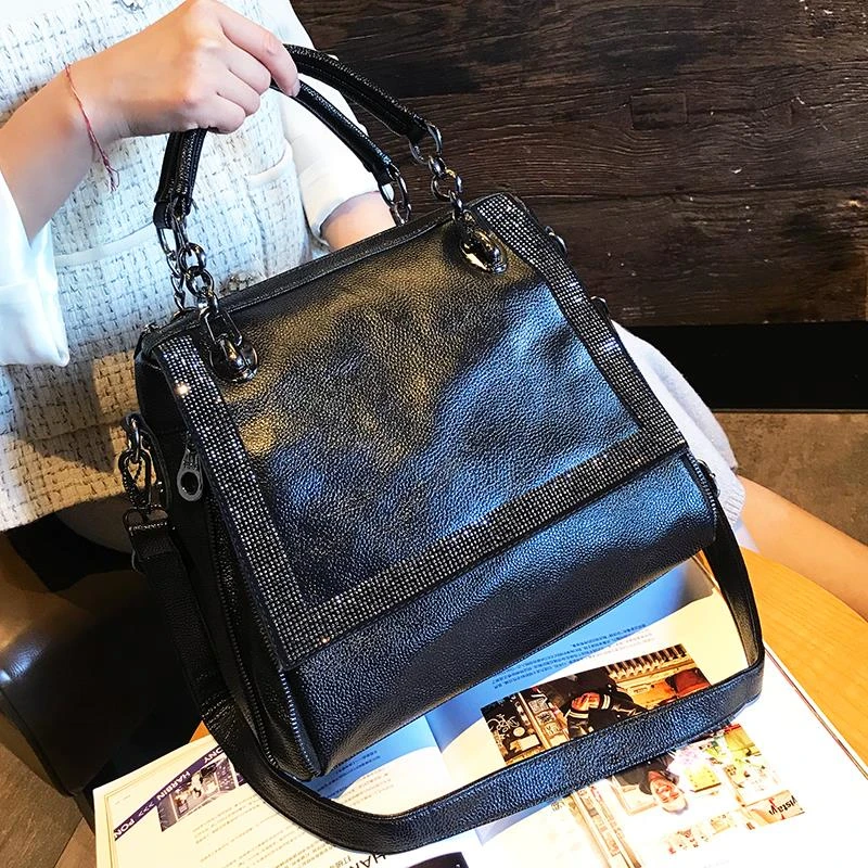 烫钻女包手提包2024新款气质牛皮单肩包时尚休闲百搭大容量斜跨包