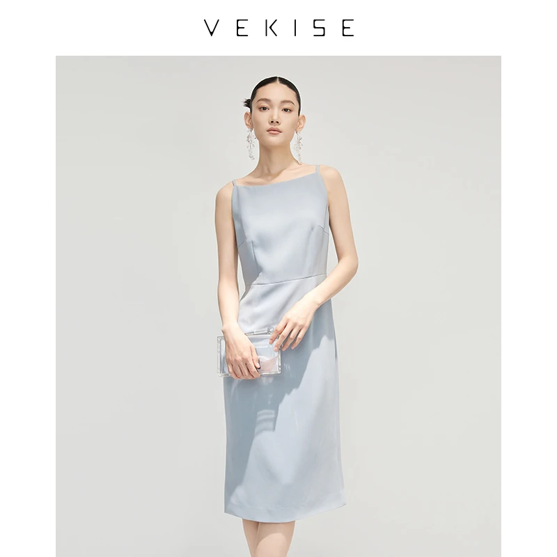 【春夏B备】醋酸混纺气质连衣裙抗皱质感时尚百搭显瘦吊带中长裙