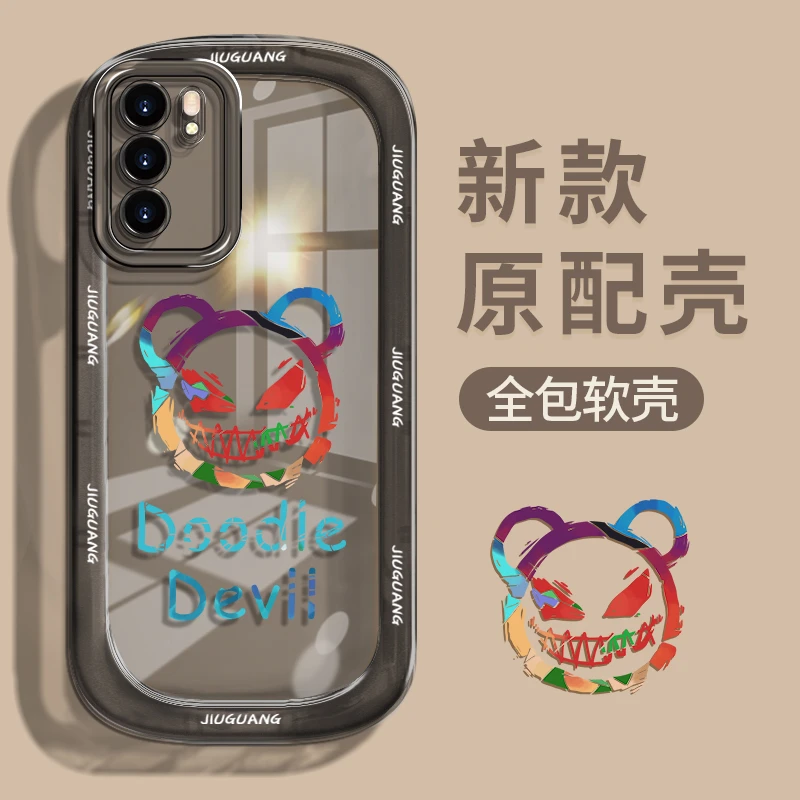 彩色小恶魔适用于OPPO Reno6天使眼镜头全包防摔透明透黑手机壳