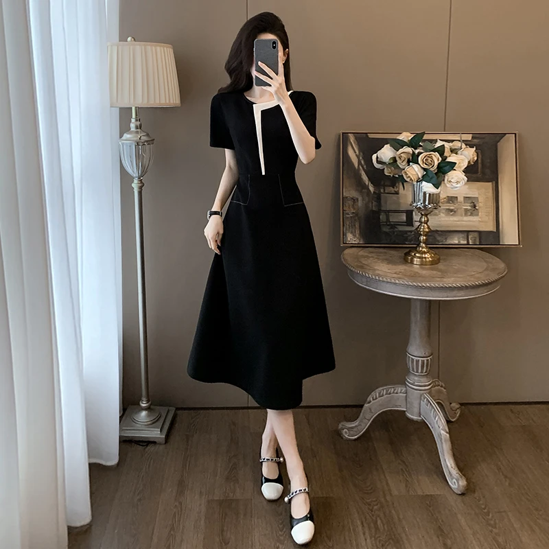 黑色气质连衣裙女夏季2024新款遮肉显瘦洋气法式高级感长款裙子