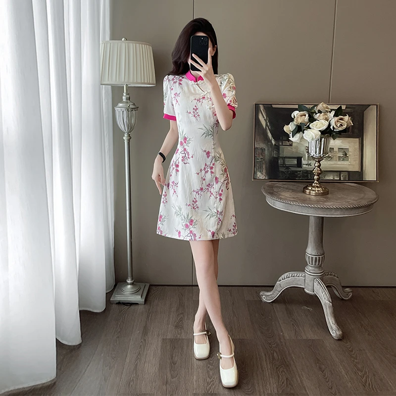 新中式国风印花旗袍连衣裙女夏季小众设计高级感气质显瘦绝美裙子