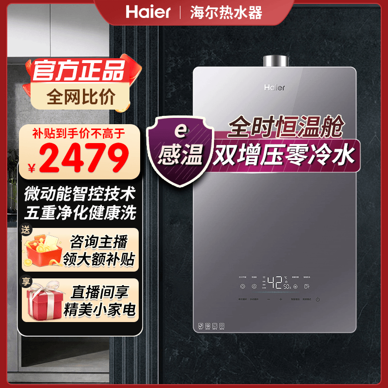 Haier/海尔天燃气热水器16升家用即热式零冷水恒温防冻热水器TK3