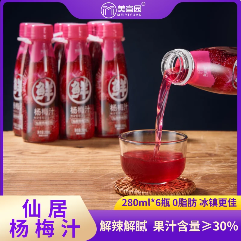 美宜园仙居杨梅汁果汁饮料果味饮品解辣解腻酸甜杨梅汁280ml*6瓶