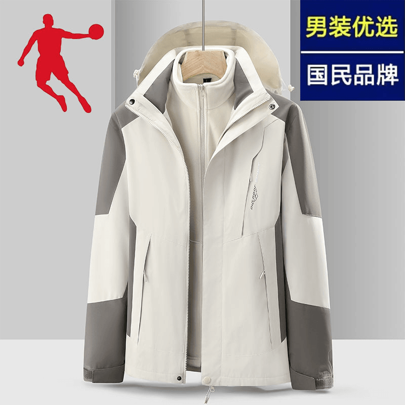 乔丹潮流冲锋衣外套男女户外三合一两件套秋冬滑雪服高海拔黑色女