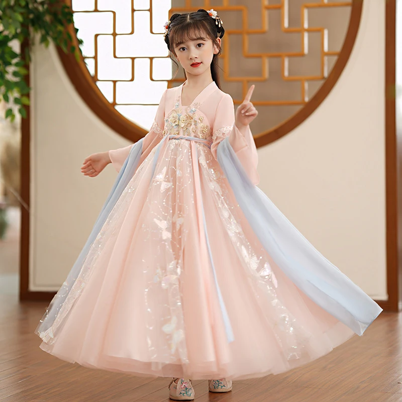 汉服女童中国风儿童唐装襦裙女宝宝古装超仙小女孩春秋连衣裙秋装