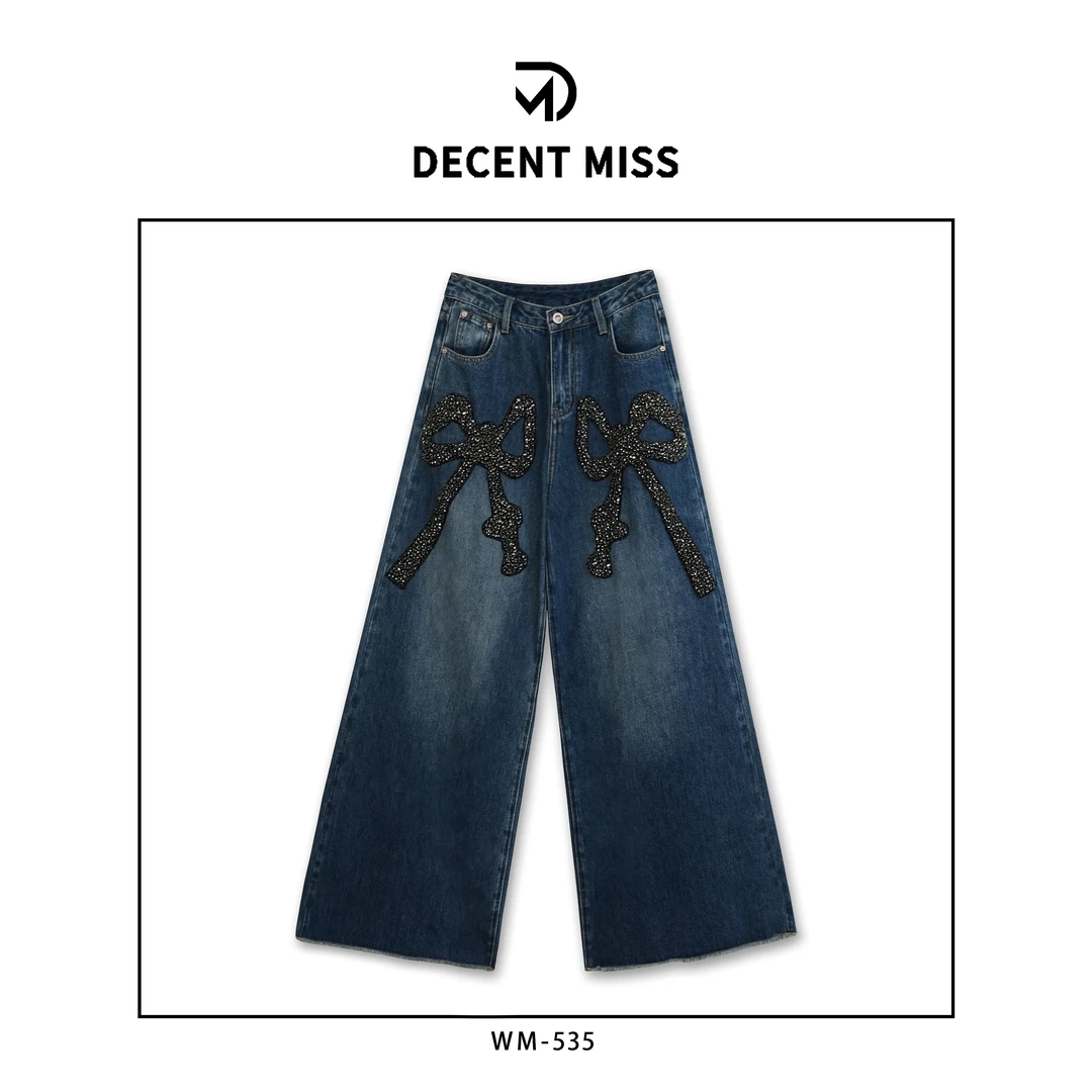 【原创设计】Decent miss 定制烫钻重工蝴蝶结牛仔裤WM-535