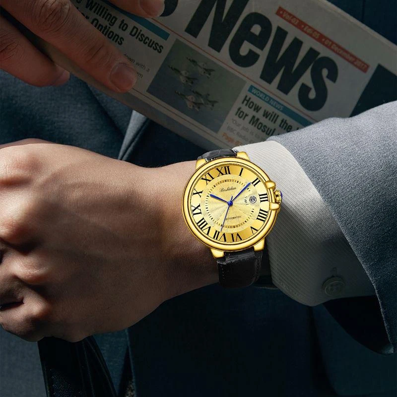 男士手表时尚高档防水简约经典金色夜光多功能真皮潮流奢华男表