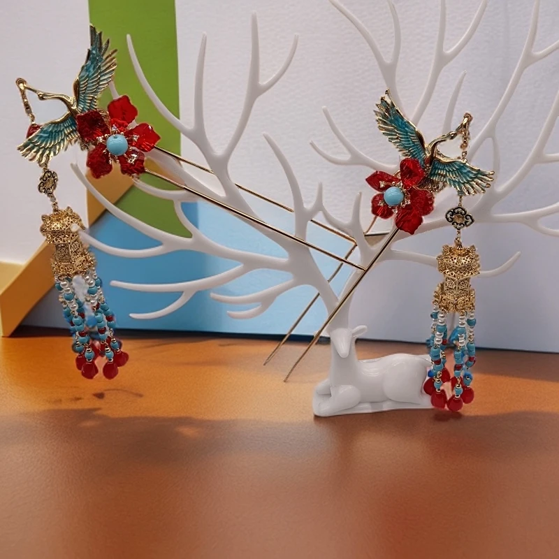 发簪简约现代丸子头盘发国风旗袍红色新年款头饰秀禾服新娘发饰女