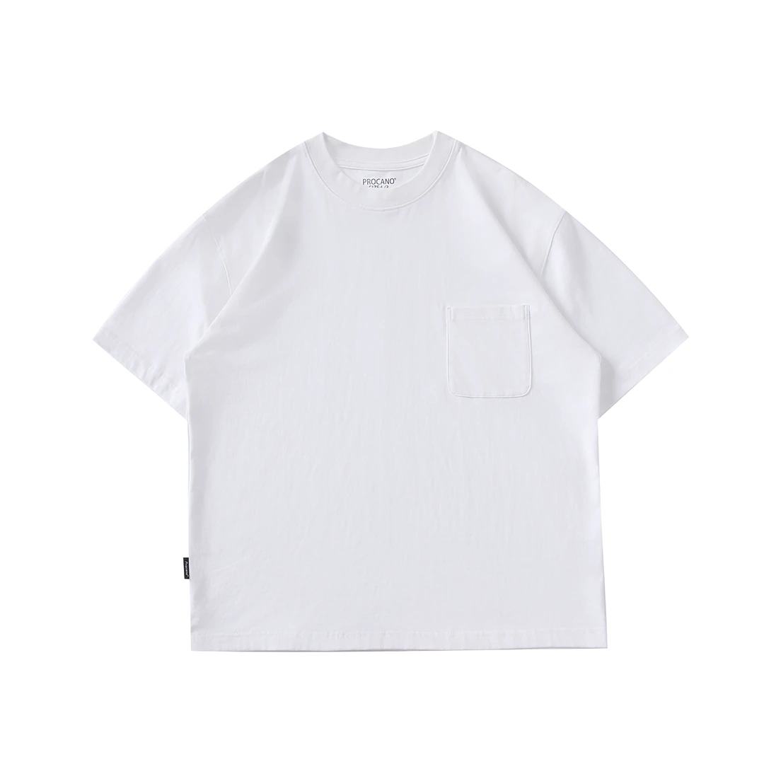 PROCANO24SS日系宽松圆领复古百搭休闲口袋纯棉重磅短袖T恤男女潮