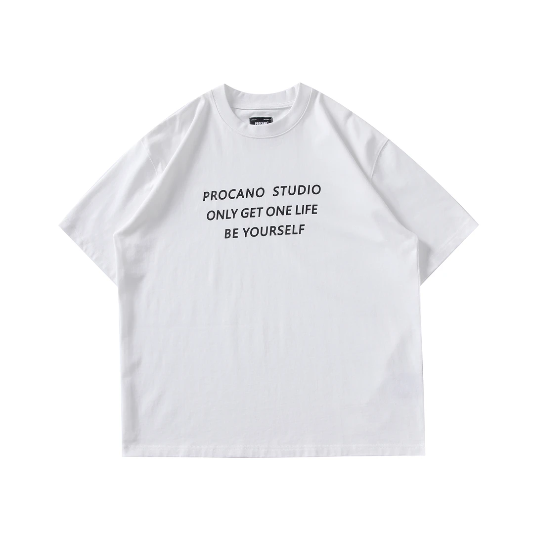 PROCANO24SS标语主题印花Logo潮流百搭宽松圆领上衣短袖男女春夏