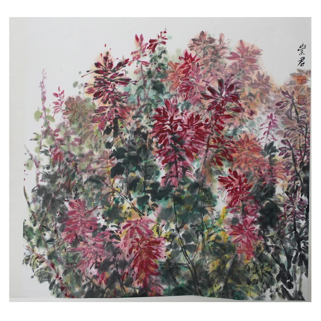 冉崇君作品 花鸟画 尺寸：67*68cm【花卉】 带卷轴 4平尺