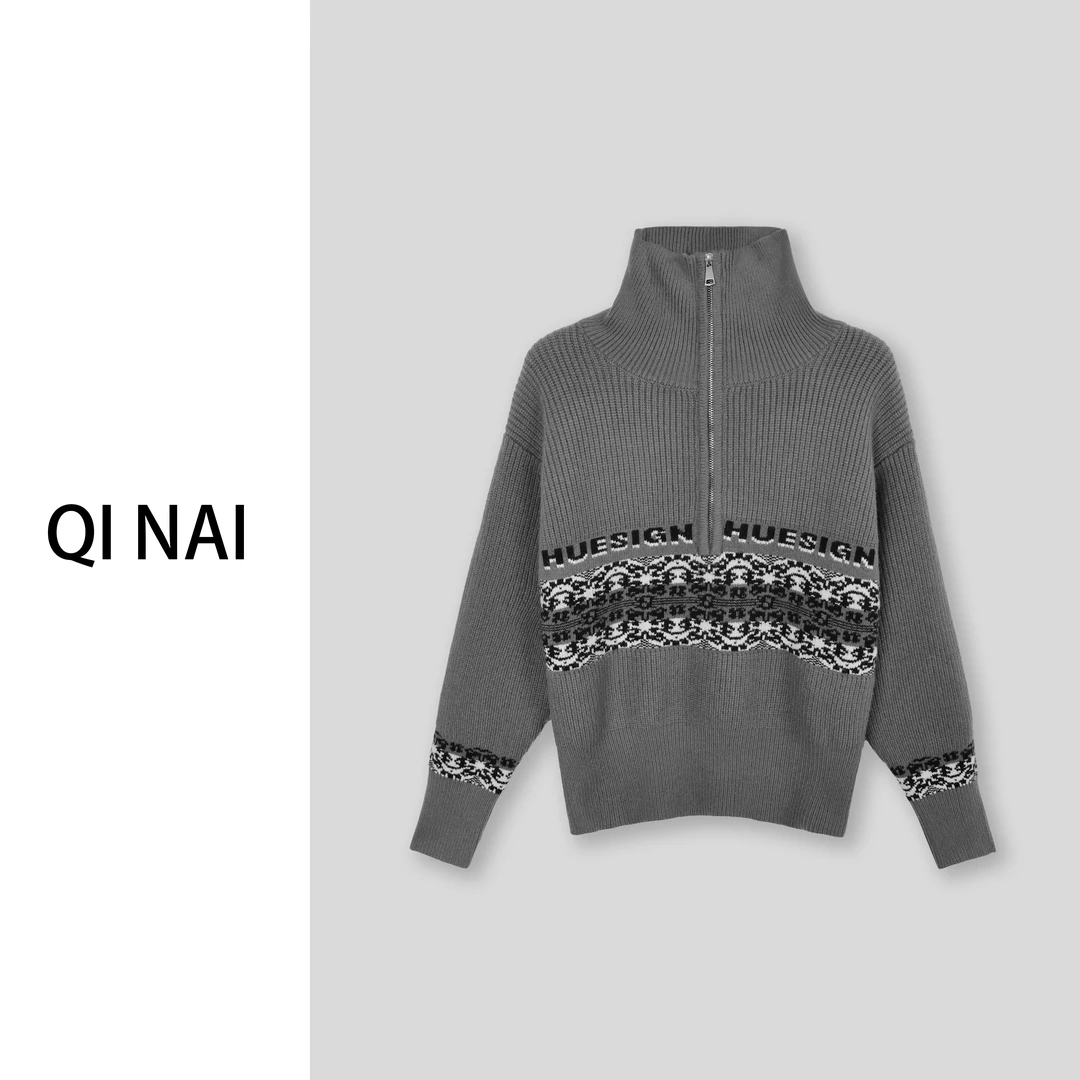 七奈推荐 【枕玉】半拉链高领毛衣宽松百搭QN11299
