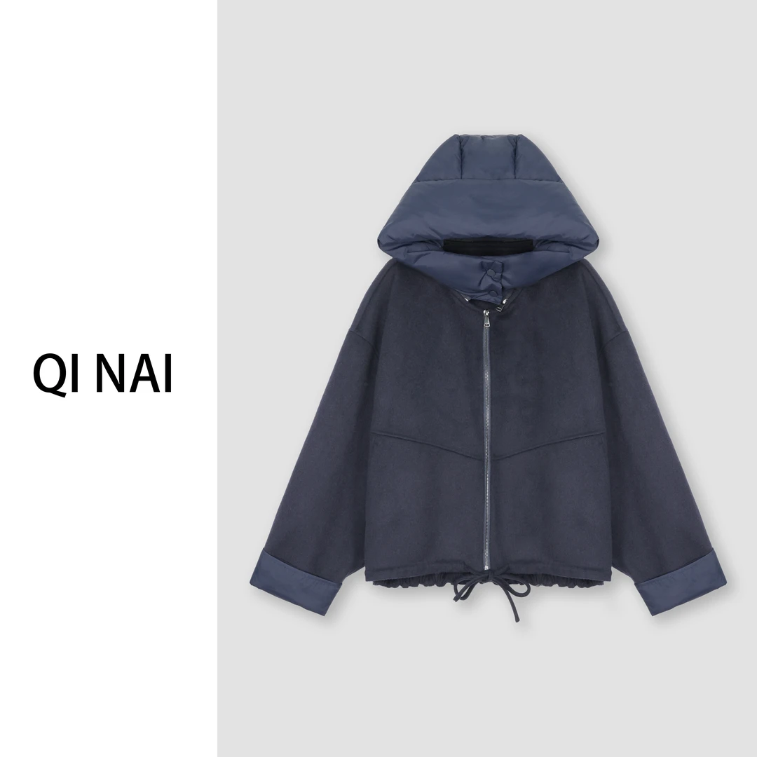七奈推荐 【旅愉】时尚气质可拆卸连帽宽松毛呢外套QN11415