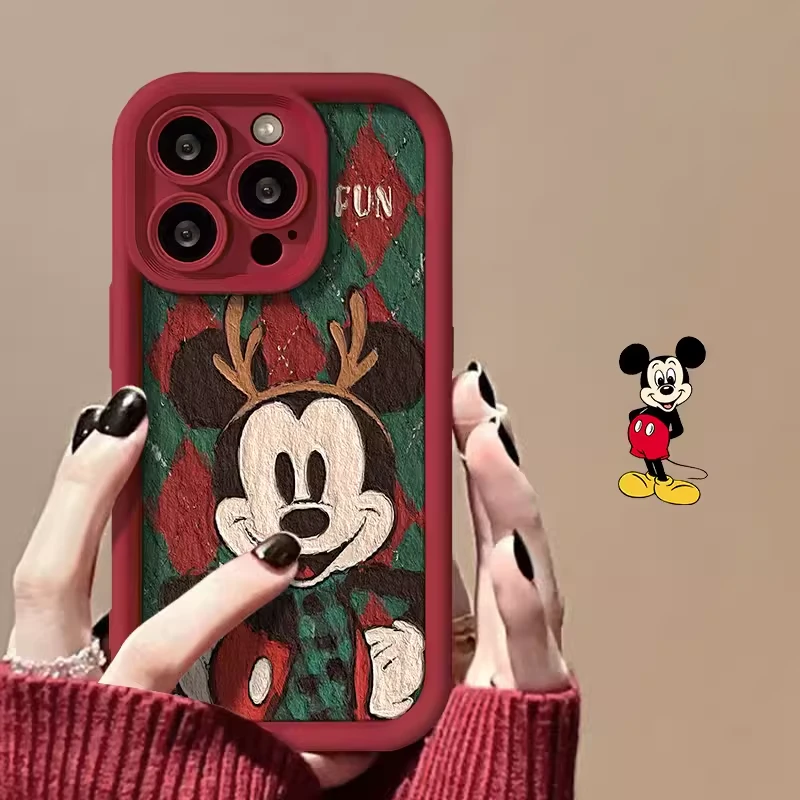 可爱梅花鹿米奇iphone14promax苹果13手机壳15复古12卡通11菱格xr