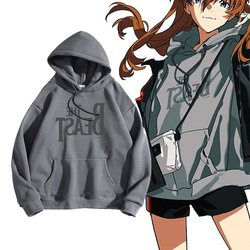 胶囊工作室日系EVA明日香动漫高街落肩宽松圆领秋季连帽卫衣大码