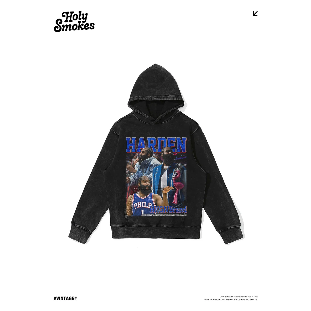 冬季连帽卫衣球星哈登美式抓绒全棉圆帽篮球运动潮男oversize