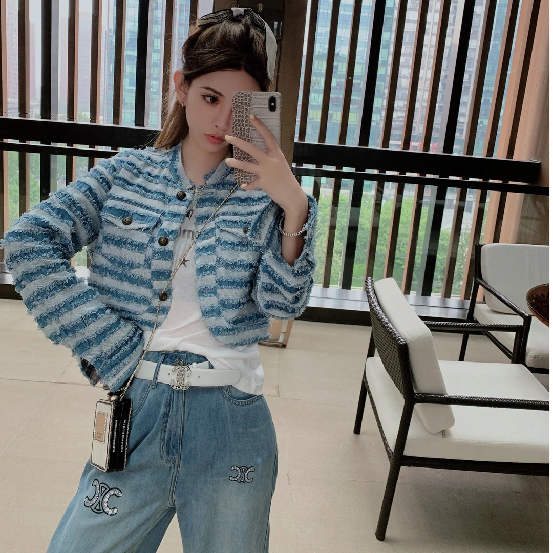 赵辰晨 重工流苏拼接牛仔外套女新款2023春秋气质高级感短款夹克