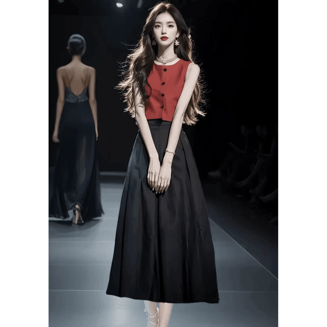 2024夏季新款韩系穿搭小香风气质高级感马甲半身裙两件套时尚女装