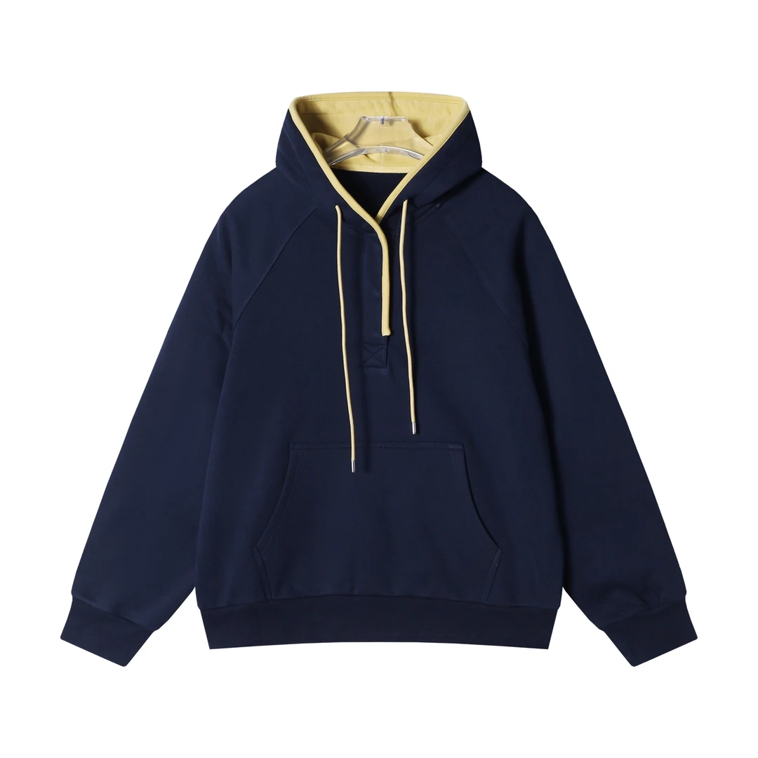 秋冬季新款时尚个性撞色抽绳按扣连帽卫衣百搭宽松休闲上衣潮