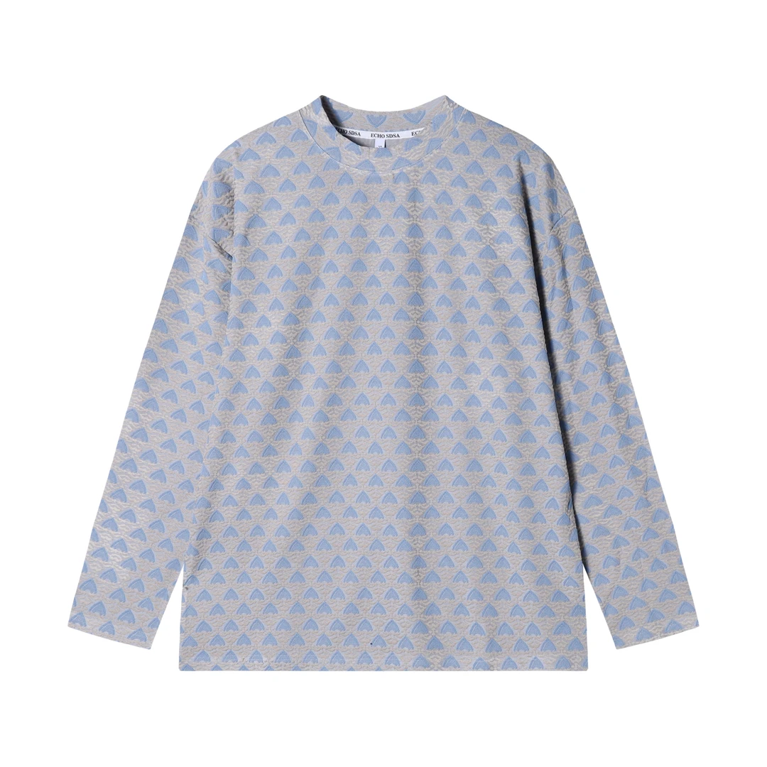 T1802-DY秋季新款时尚简约满印刺绣圆领套头长袖T恤休闲宽松上衣