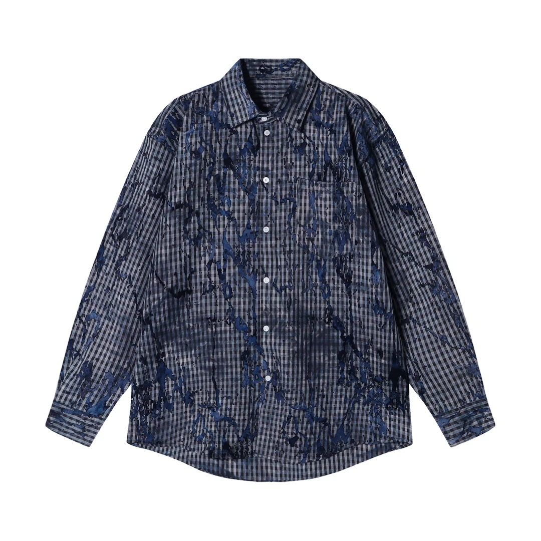 DY秋冬季新款复古格子长袖衬衫设计感百搭宽松喷漆衬衣外套