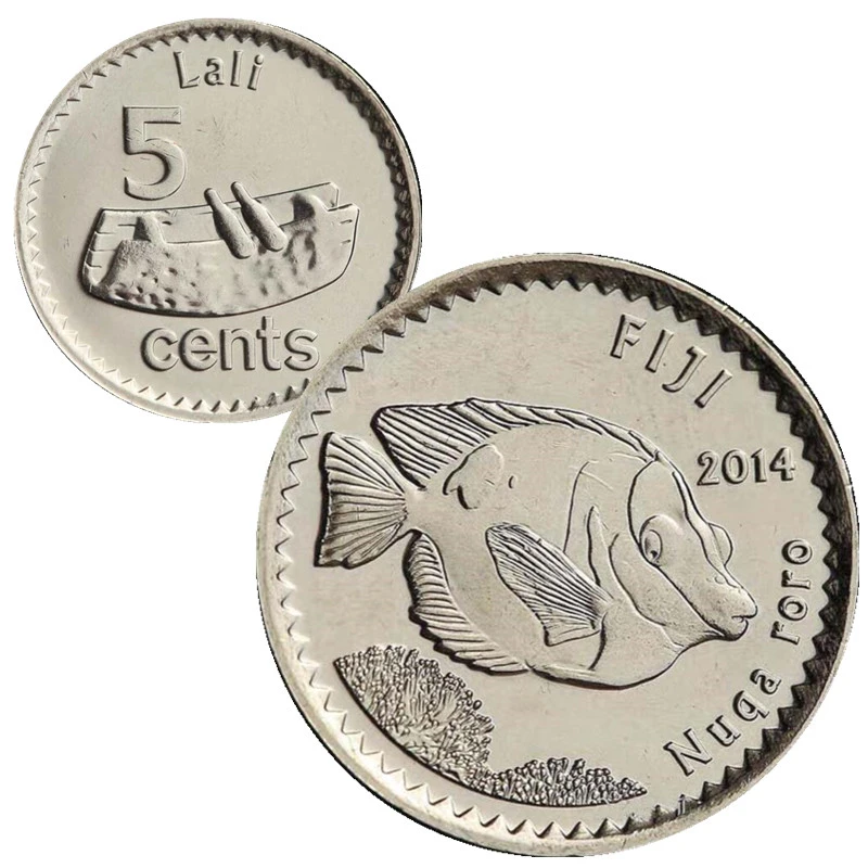 斐济5分硬币 年份随机 木船 鱼 19.4mm 大洋洲 钱币全新保真