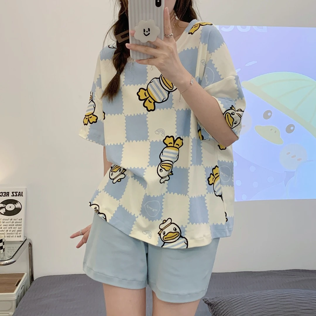 【宠粉新品】休闲夏季睡衣女新款短袖短裤卡通圆领睡衣套装