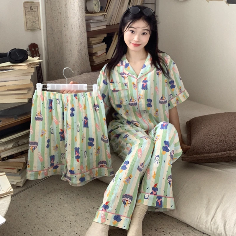 【三件套雪人】云朵绵夏季睡衣女士短袖可爱小狗卡通家居服套装春夏