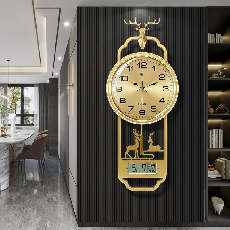 轻奢挂墙时钟时尚新中式家用客厅静音新款挂钟餐厅个性国风大挂表