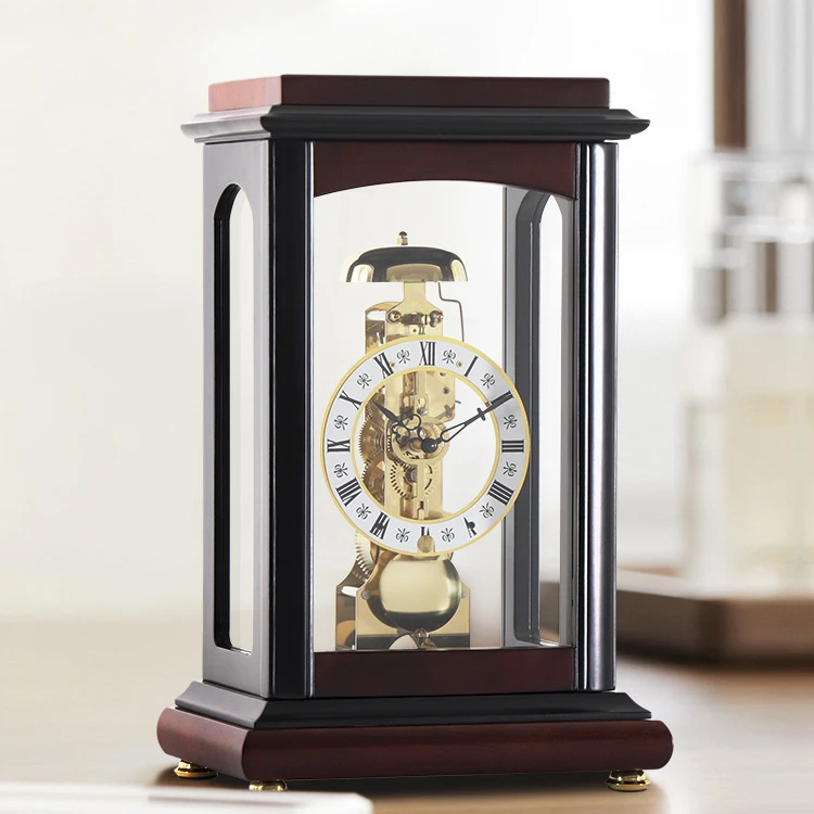枫叶实木进口机芯装饰座钟客厅家用装饰摆钟办公室老式机械小时钟