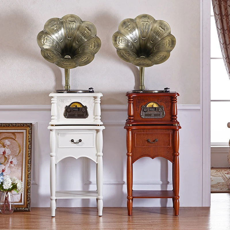 复古家居客厅摆件客厅装饰品黑胶唱片机实木留声机蓝牙音响大喇叭