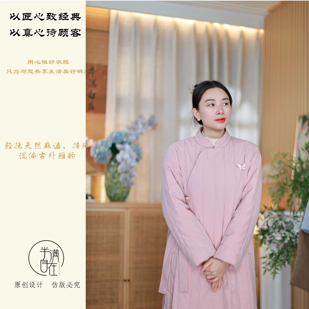 立领东方美学纸感斜襟秋冬加厚新中式清冷压条夹棉气质长袖棉服