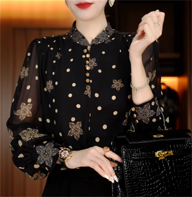 卓曼 新高端印花女显瘦显白百搭减龄气质时尚套头上衣V24Q0530