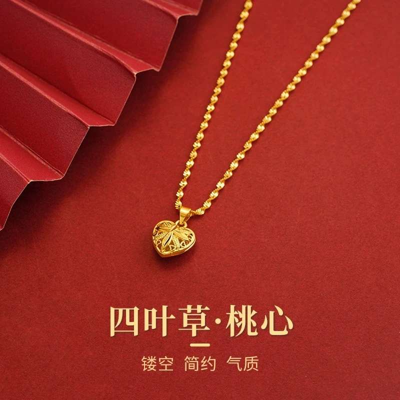铜合金吊坠 金色镂空爱心项链女款2025新款心形项坠轻奢时尚饰品