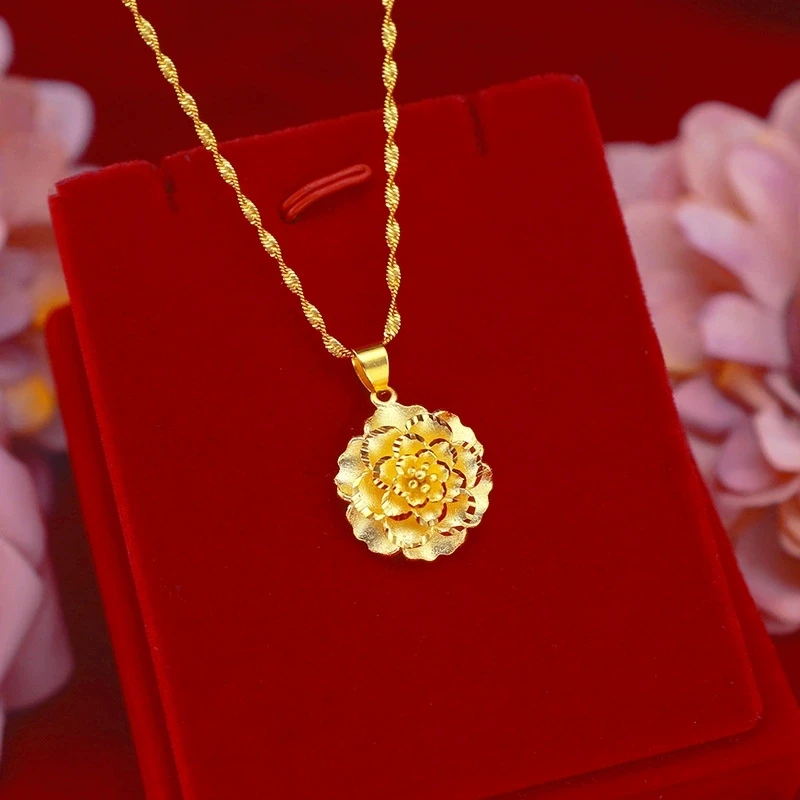 铜合金吊坠 牡丹花吊坠花朵项链女款久不掉色金色小花时尚饰品