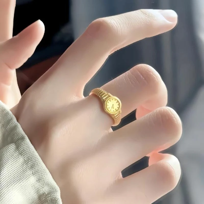铜合金戒指 手表戒指金色小金表520时针小众设计个性开口食指环