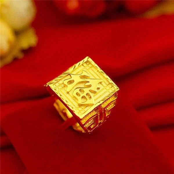 铜合金戒指 男士戒指霸气男款指环发福财经典金色可调节时尚饰品