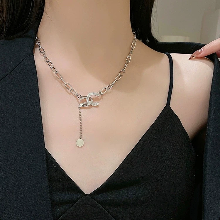 钛钢项链 高级感双C锁骨链流苏吊坠冷淡风网红小众设计时尚饰品