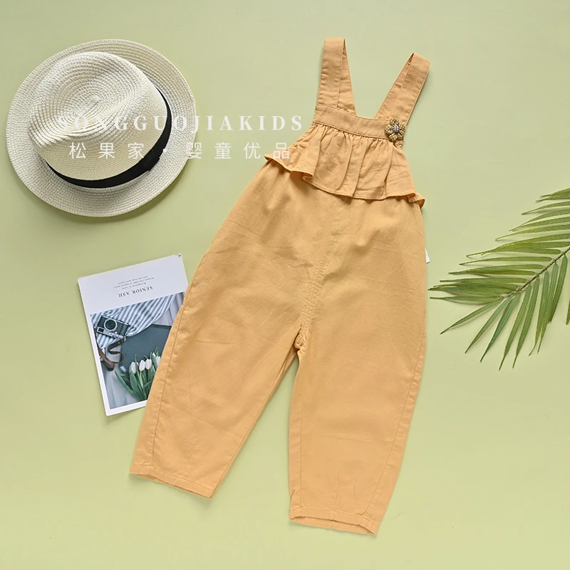 哎蔴蔴【六月浮力】夏季儿童背带裤9022814女童宝宝韩版背带九分裤