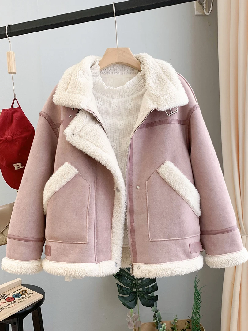 羊羔绒外套女短款冬季皮毛一体上衣2023新款小个子韩系加厚棉袄潮