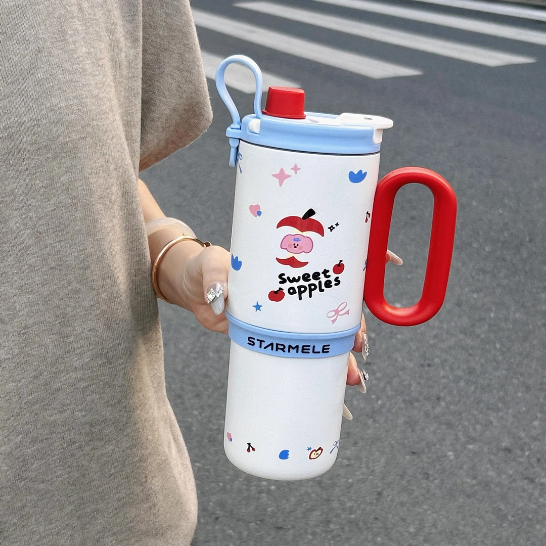 巨无霸大容量保温杯冰霸杯2024高颜值大号水杯女便携把手吸管杯子