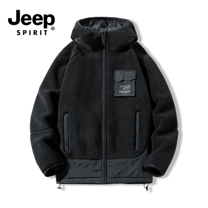 JEEP SPIRIT 吉普秋冬羊羔绒加厚保暖棉服男青年休闲百搭连帽外套