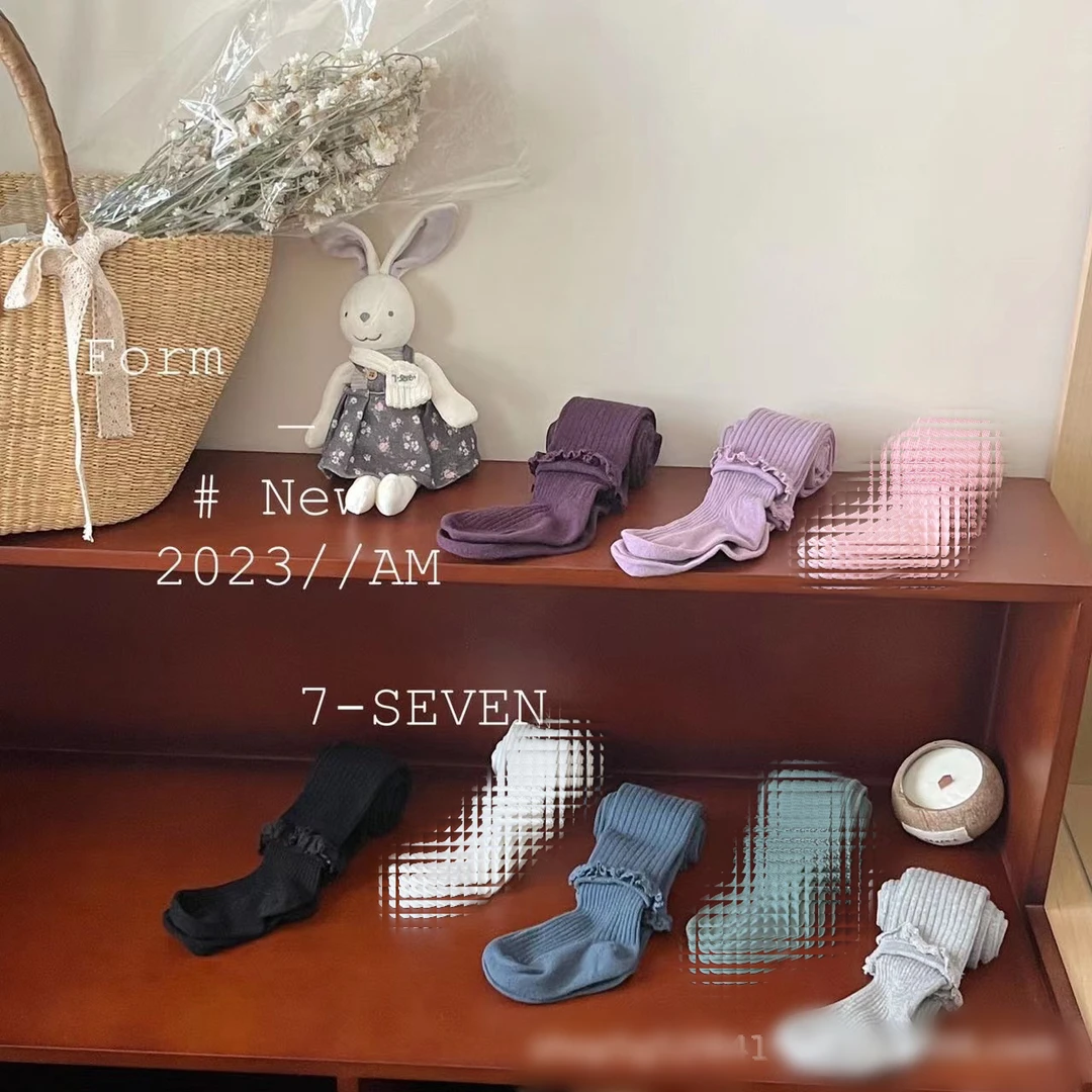 7seven奶萌女童裤子S-M-L-XL码2023年秋款韩版洋气纯色花边裤袜