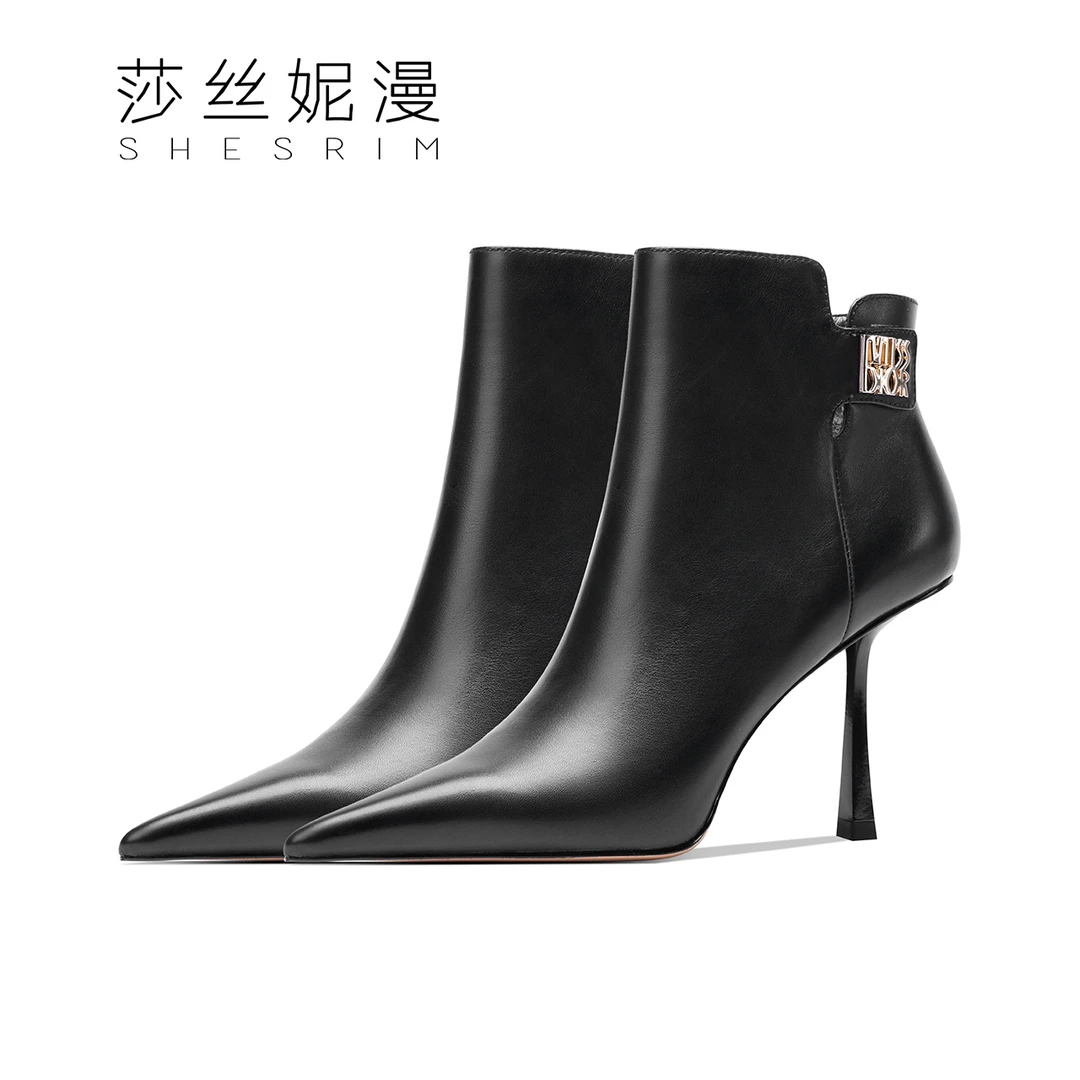 U234时尚2024新款细高跟时装靴女24冬新款气质优雅显瘦保暖短靴