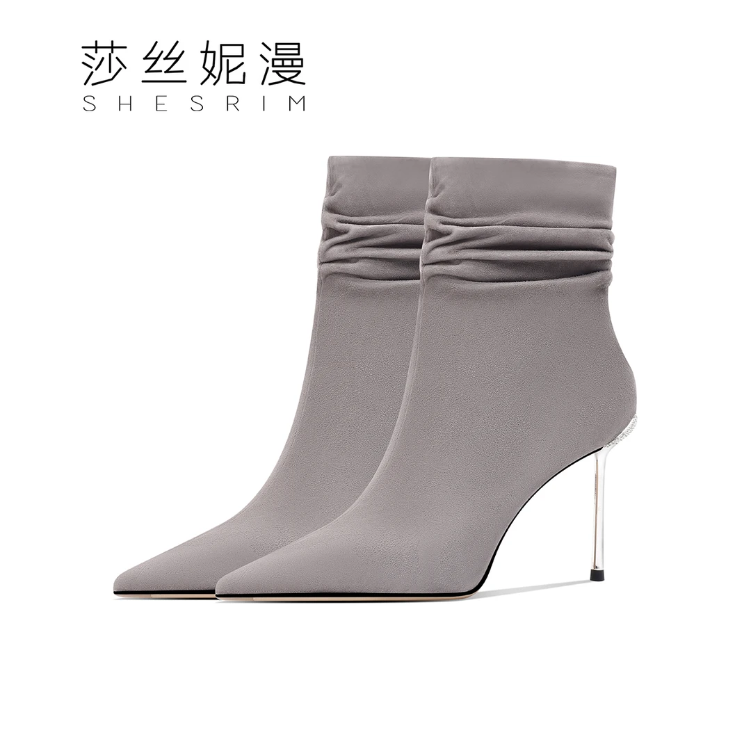 179-高跟短靴女瘦瘦靴2024秋冬新款气质细跟尖头百搭弹力靴
