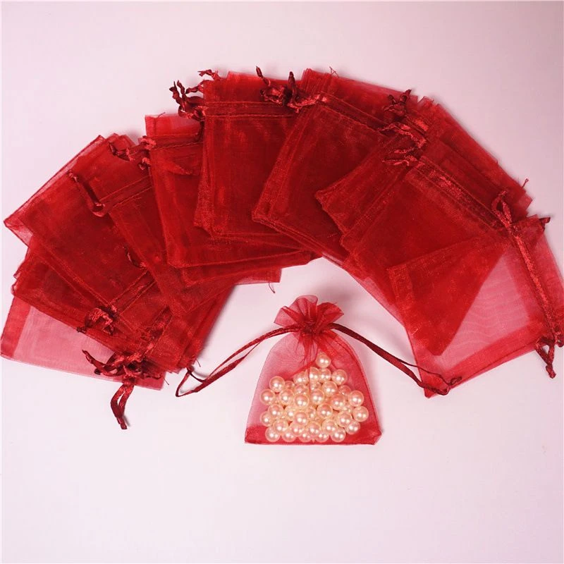 网纱袋酒红色透明新年束口袋结婚婚庆回礼喜糖袋满月喜蛋袋